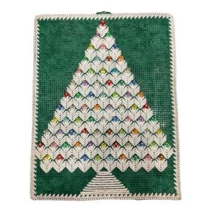 Vintage Plastic Canvas Cross Stitch Christmas Tree Wall Hanging